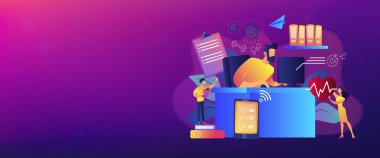 Çok çalışma masaları kavramı afiş üstbilgi sağlık odaklı.