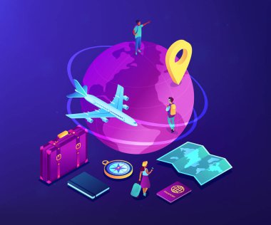 İzometrik 3d seyahat Global konsept illüstrasyon.