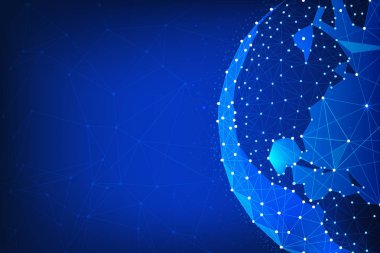 Blockchain teknolojisi ile dünya dünya futuristik hud banner.