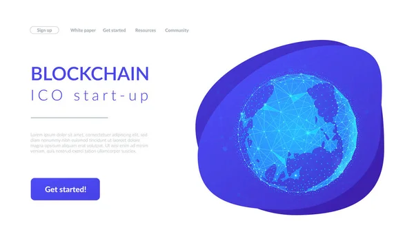 Blockchain Technology Futuristic Landing Page Hero Image World Globe Blockchain — Stock Vector