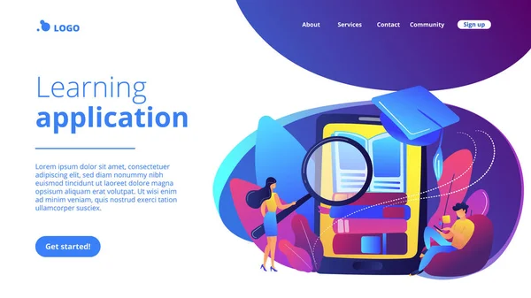 Landing page de concepto de aprendizaje móvil . — Vector de stock