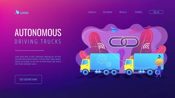 Truck platooning conceito landing page . — Vetor de Stock