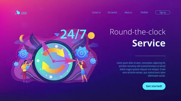 24 7 concepto de servicio landing page . — Archivo Imágenes Vectoriales