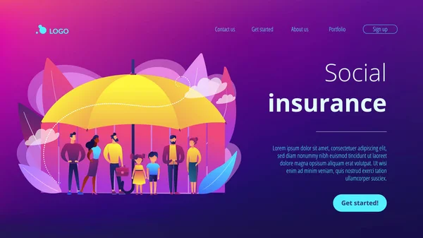 Page de destination du concept d'assurance sociale . — Image vectorielle