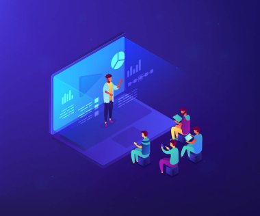 Webinar izometrik 3d konsept illüstrasyon.
