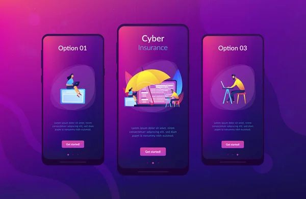 Cyber verzekering app interface sjabloon. — Stockvector