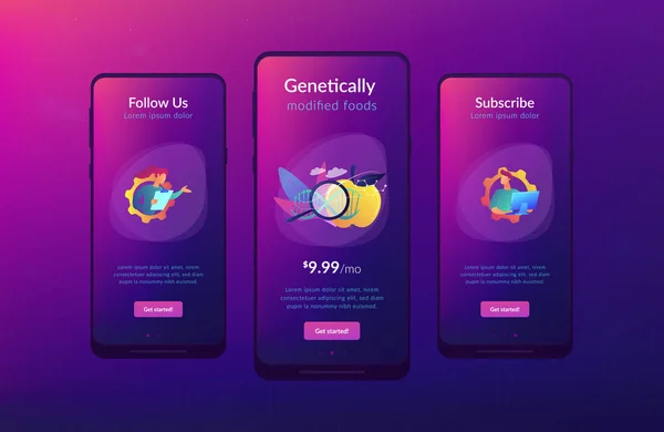 Modelo de interface de aplicativo de alimentos geneticamente modificados . —  Vetores de Stock