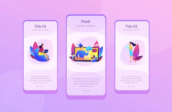 Cibo blogging modello di interfaccia app . — Vettoriale Stock