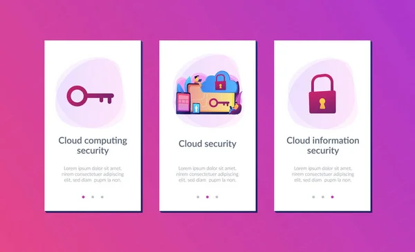 建築家およびエンジニア技術とコントロールにデータとアプリケーションを保護するために クラウド コンピューティングとクラウドの情報セキュリティ概念 モバイル Gui テンプレート アプリケーション インターフェイスのワイヤ フレーム — ストックベクタ