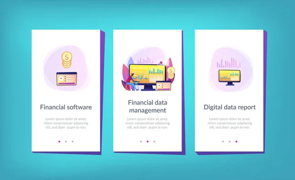 Financiële beheer app interface gegevenssjabloon. — Stockvector