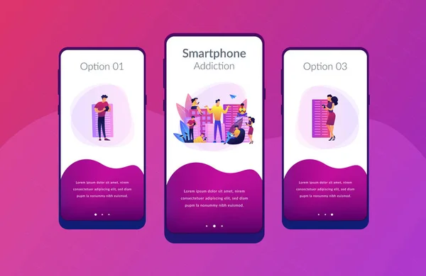 Smartphone bağımlılığı app arabirimi şablonu. — Stok Vektör