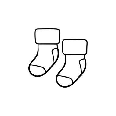 Pair of socks for newborn baby hand drawn outline doodle icon.
