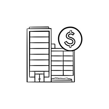 Kurumsal iş binalar el çizilmiş anahat doodle simgesi.