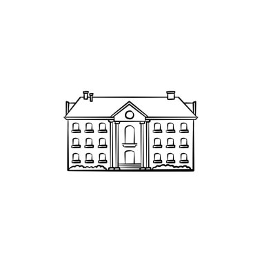 Old apartment building hand drawn outline doodle icon.