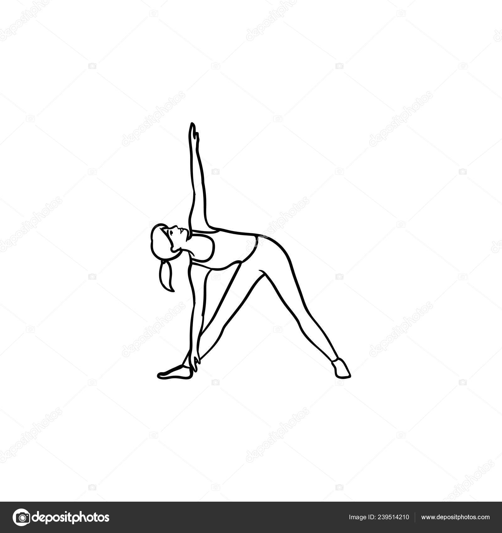Yoga pose, woman to do the splits silhouette, vector outline portrait,  gymnast figure, black and white contour outline drawing. Isolated on  white:: tasmeemME.com