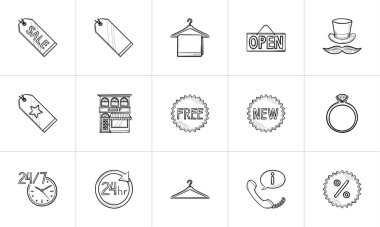 Elle çizilmiş anahat doodle Icon set alışveriş.
