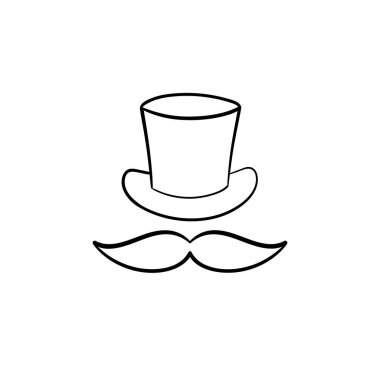 Bıyık el çizilmiş anahat doodle simgesi ile üst şapka.