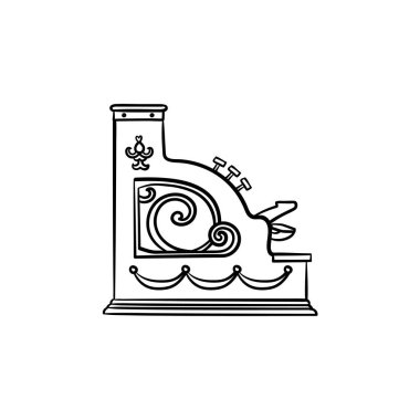 Antik yazar kasa makine el çizilmiş anahat simgesini doodle.