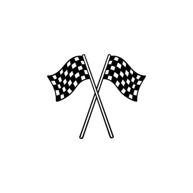 Çapraz siyah-beyaz kareli bayrakları çizilmiş anahat doodle Icon el.