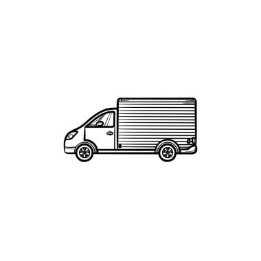 Delivery van hand drawn outline doodle icon.