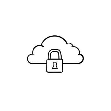 Asma kilit el çizilmiş anahat doodle simgesi ile bulut.