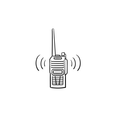 Radyo anten el çizilmiş anahat doodle Icon set.