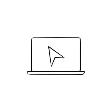 İmleç el çizilmiş anahat doodle simgesi ile dizüstü bilgisayar.