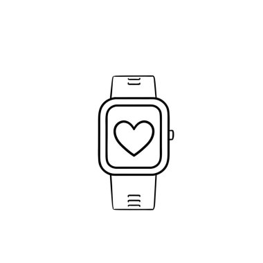 SmartWatch kalp el çizilmiş anahat doodle simgesi ile.