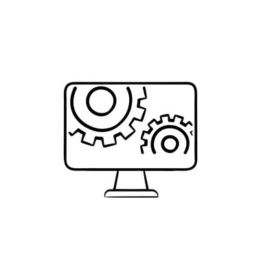 Gears'ı el çizilmiş anahat doodle simgesi ile izlemek.