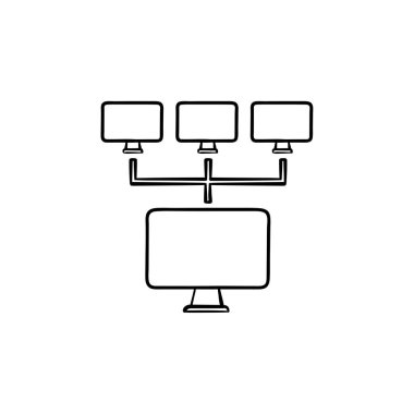 Bilgisayar ağ elle çizilmiş anahat simgesini doodle.
