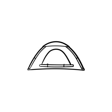 Kamp çadır el çizilmiş anahat doodle simgesi.