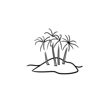 Palmiye ağaçlarıyla dolu ada. El çizimi karalama ikonu..