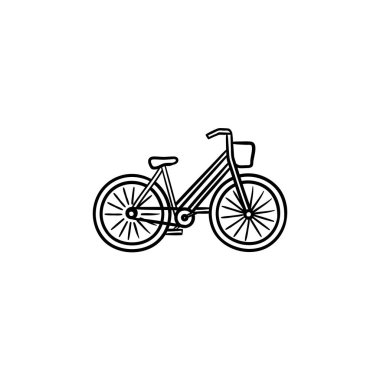 Kadın Bisiklet ile sepet elle çizilmiş anahat simgesini doodle.