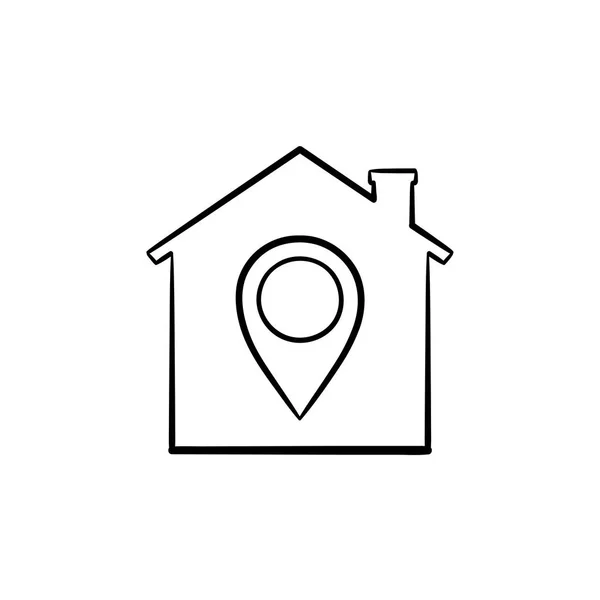 Будинок з навігаційною позначкою рука намальована контурна значок каракулі . — стоковий вектор