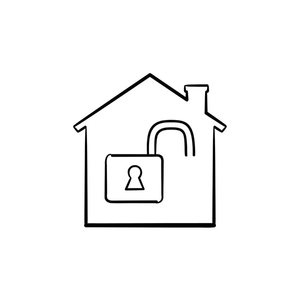 Unlocked house hand drawn outline doodle icon. — Stock Vector