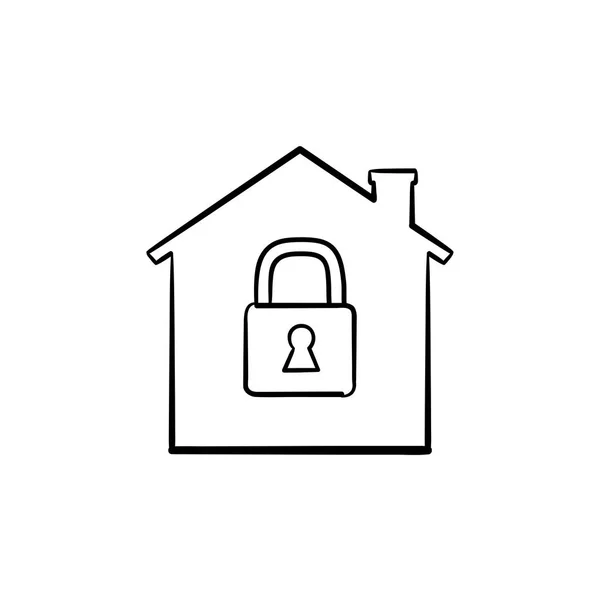 House with closed lock hand drawn outline doodle icon. — Stock Vector