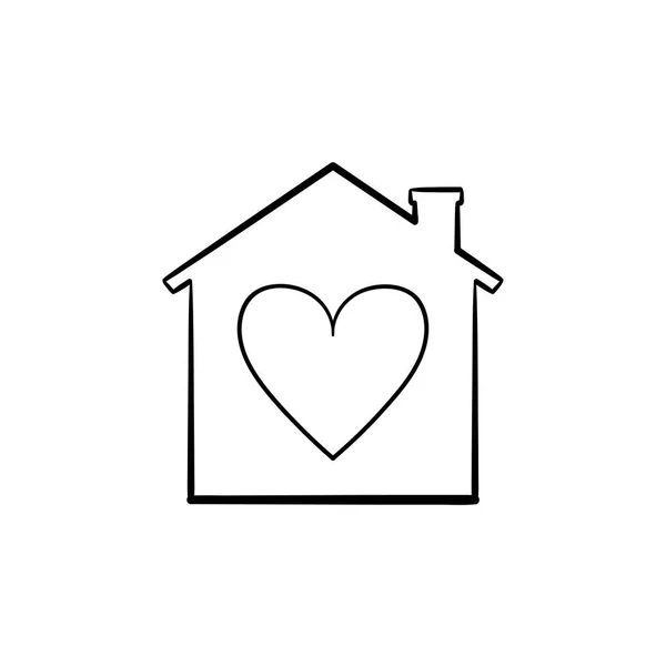Dom z serca ręcznie rysowane konspektu doodle ikona. — Wektor stockowy