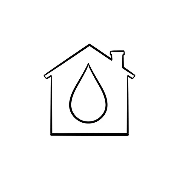Casa con goccia d'acqua disegnato a mano contorno icona scarabocchio . — Vettoriale Stock