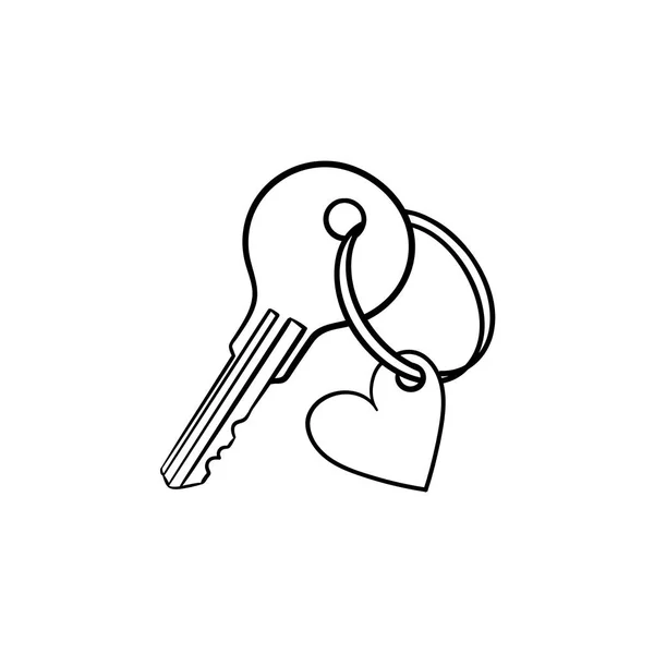 Nyckel med hjärtformade keyholder hand dras disposition doodle ikonen. — Stock vektor