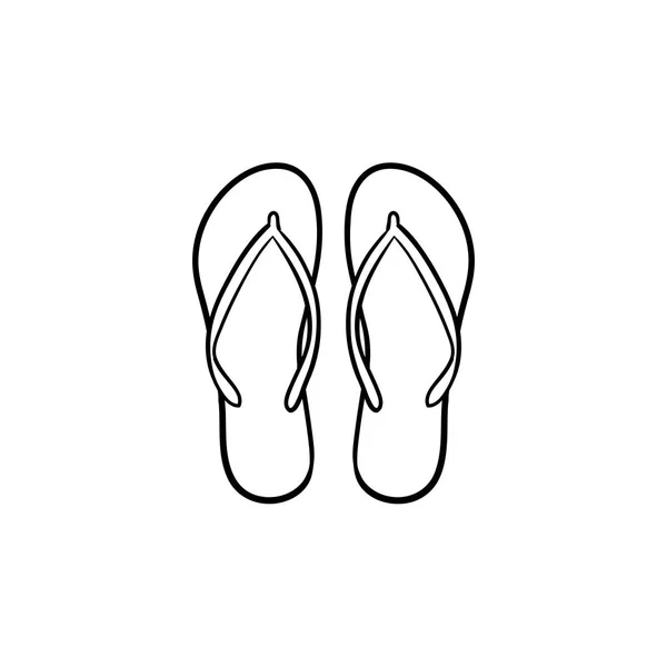 Pasangan sandal flip flop tangan gambar ikon corat-coret garis luar . - Stok Vektor