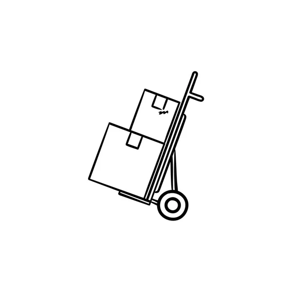 Chariot à main avec boîtes en carton dessin à la main contour icône doodle . — Image vectorielle