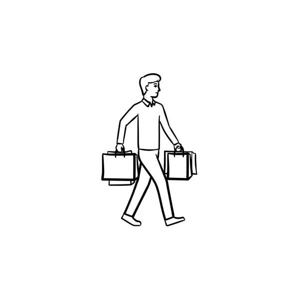 Comprador com sacos de compras desenhado à mão esboço doodle ícone . —  Vetores de Stock