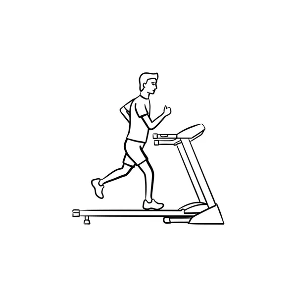 Чоловік на біговій доріжці намальований контур значка каракулі . — стоковий вектор