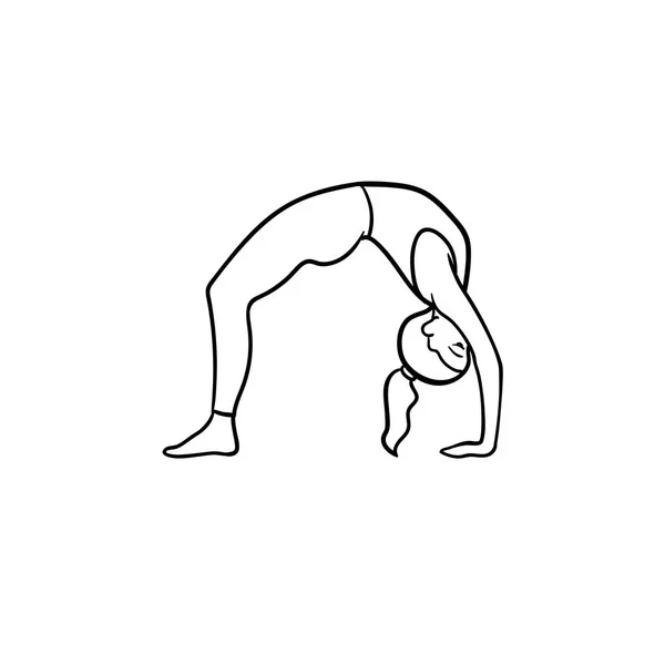 Mujer en puente de yoga pose dibujado a mano esbozo garabato icono . — Vector de stock