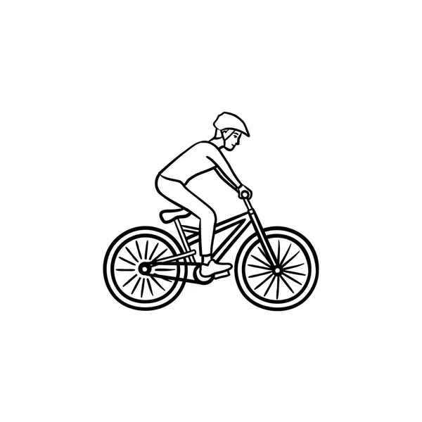 Mountainbiker hand getrokken schets doodle pictogram. — Stockvector