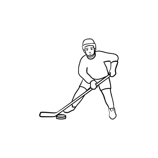 Jugador de hockey dibujado a mano esbozo garabato icono . — Vector de stock