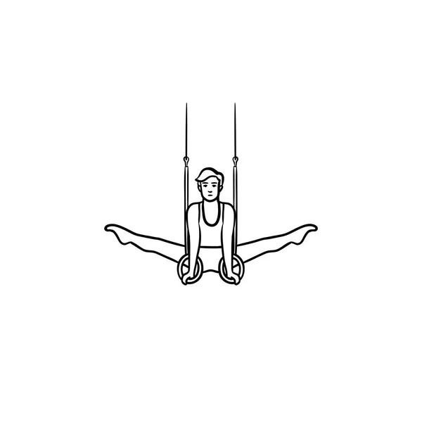 Gimnastyk na pierścienie ręcznie rysowane konspektu doodle ikona. — Wektor stockowy