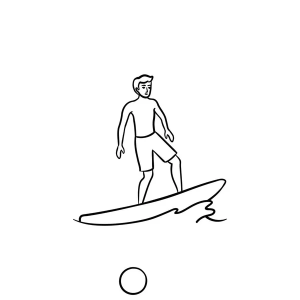 Overzicht van mannelijke surfer hand getrokken doodle pictogram. — Stockvector