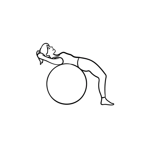 Mujer haciendo ejercicios de pilates dibujado a mano esbozo garabato icono . — Vector de stock