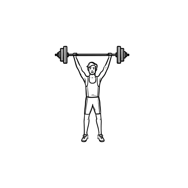 Αθλητής με βαρέων βαρών barbell χέρι συρμένο διάρθρωσης doodle εικονίδιο. — Διανυσματικό Αρχείο